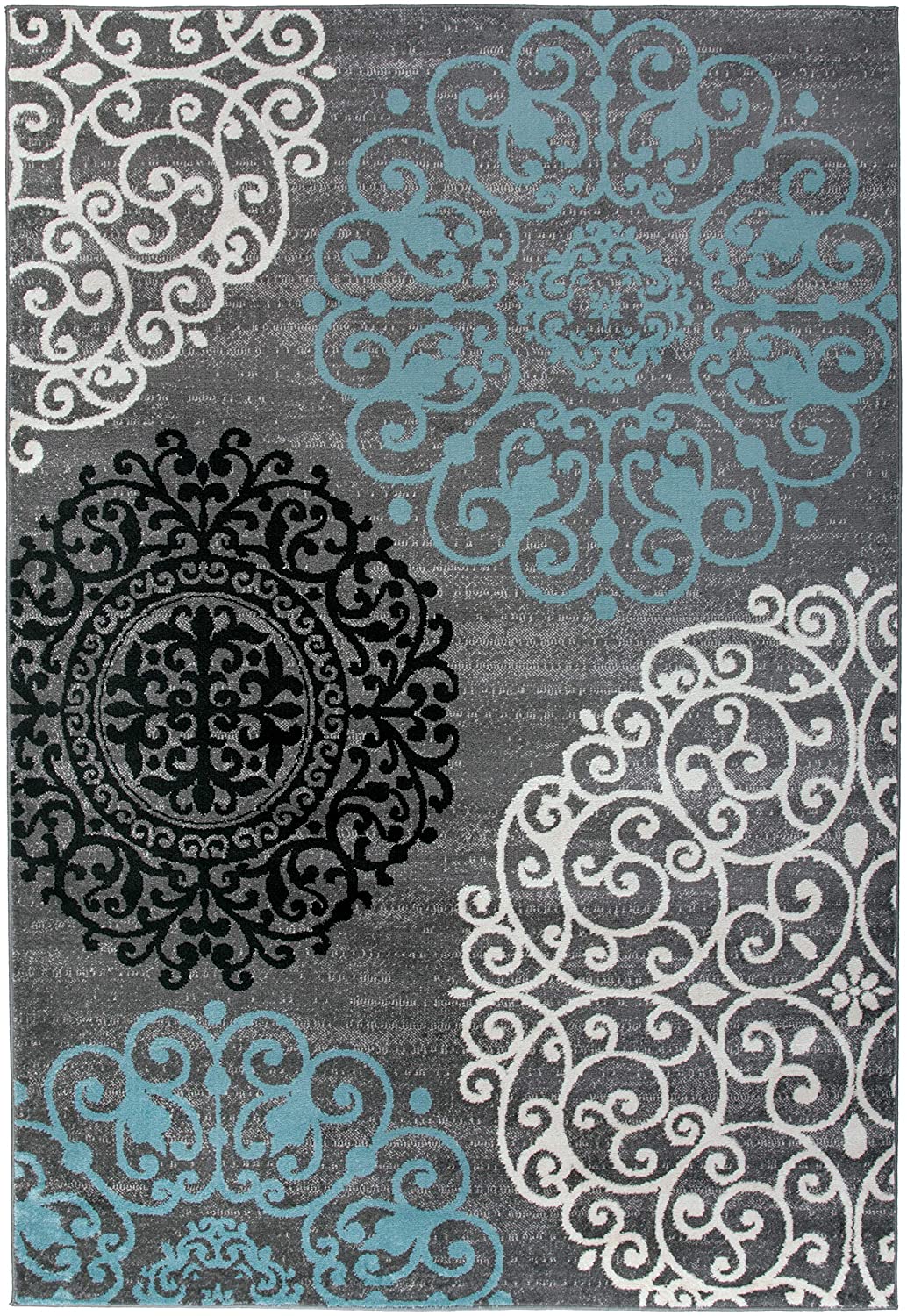 Contemporary Modern Floral Area Rug Black