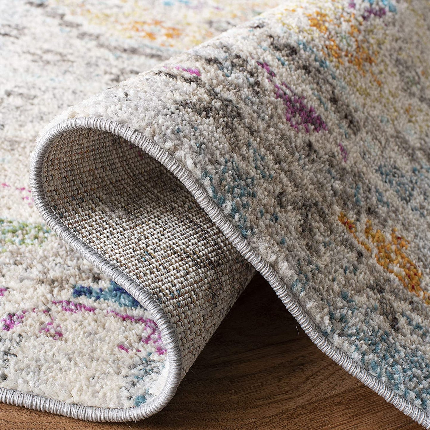 Boho Diamond Distressed Area Rug, Grey/Yellow