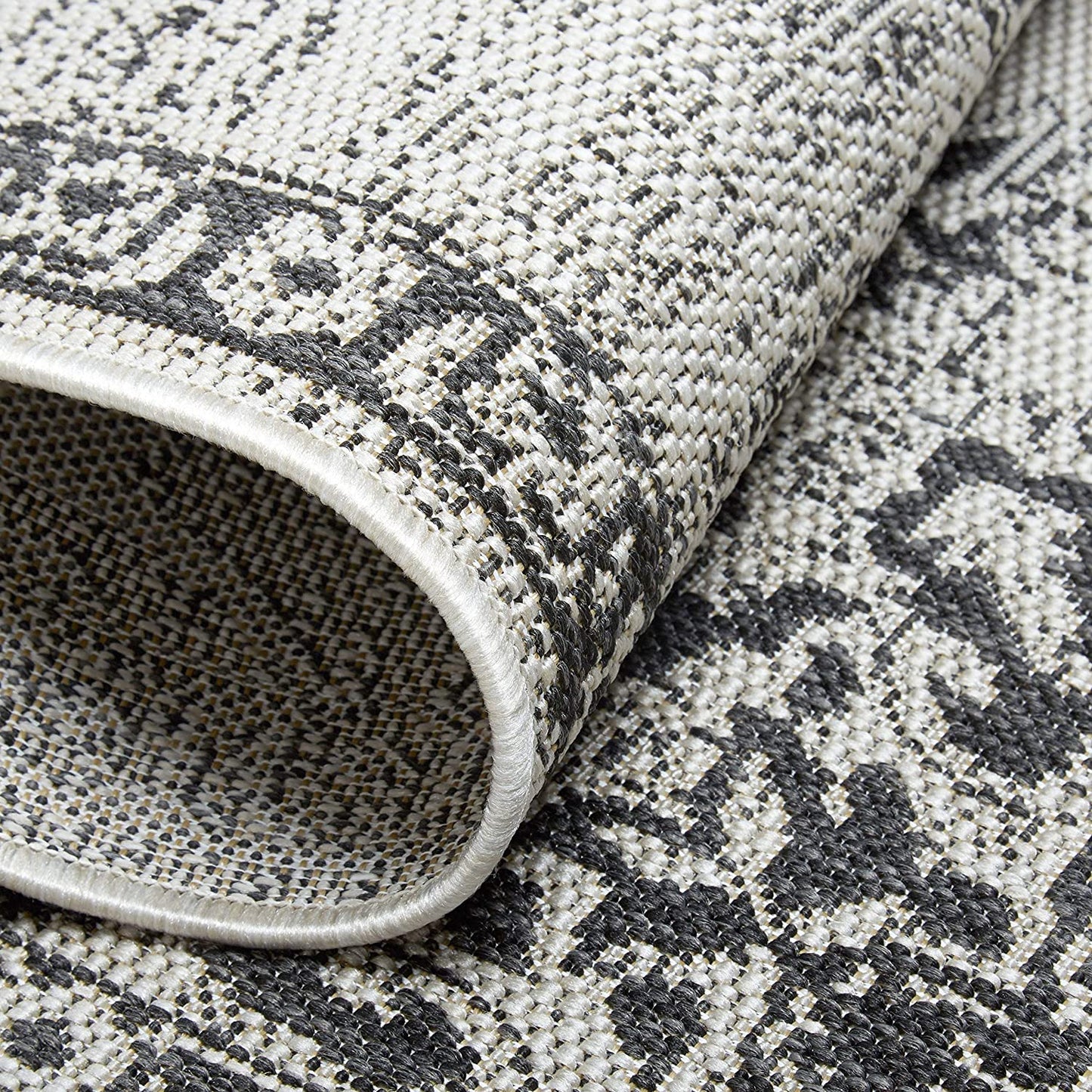 Black Grey Indoor/Outdoor Area Rug - UV/Weather Resistant