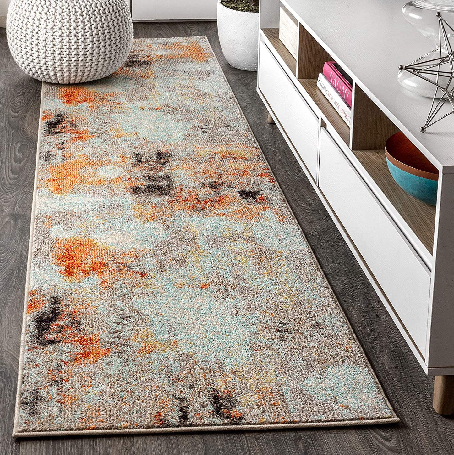 Contemporary Modern Abstract Vintage Cream/Orange Area Rug