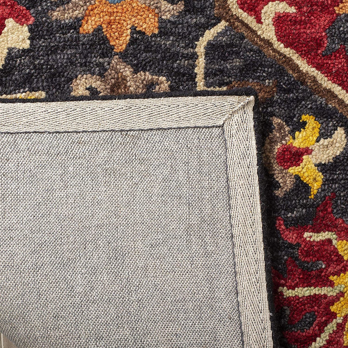 Aspen Collection Handmade Boho Wool Area Rug Charcoal / Cream