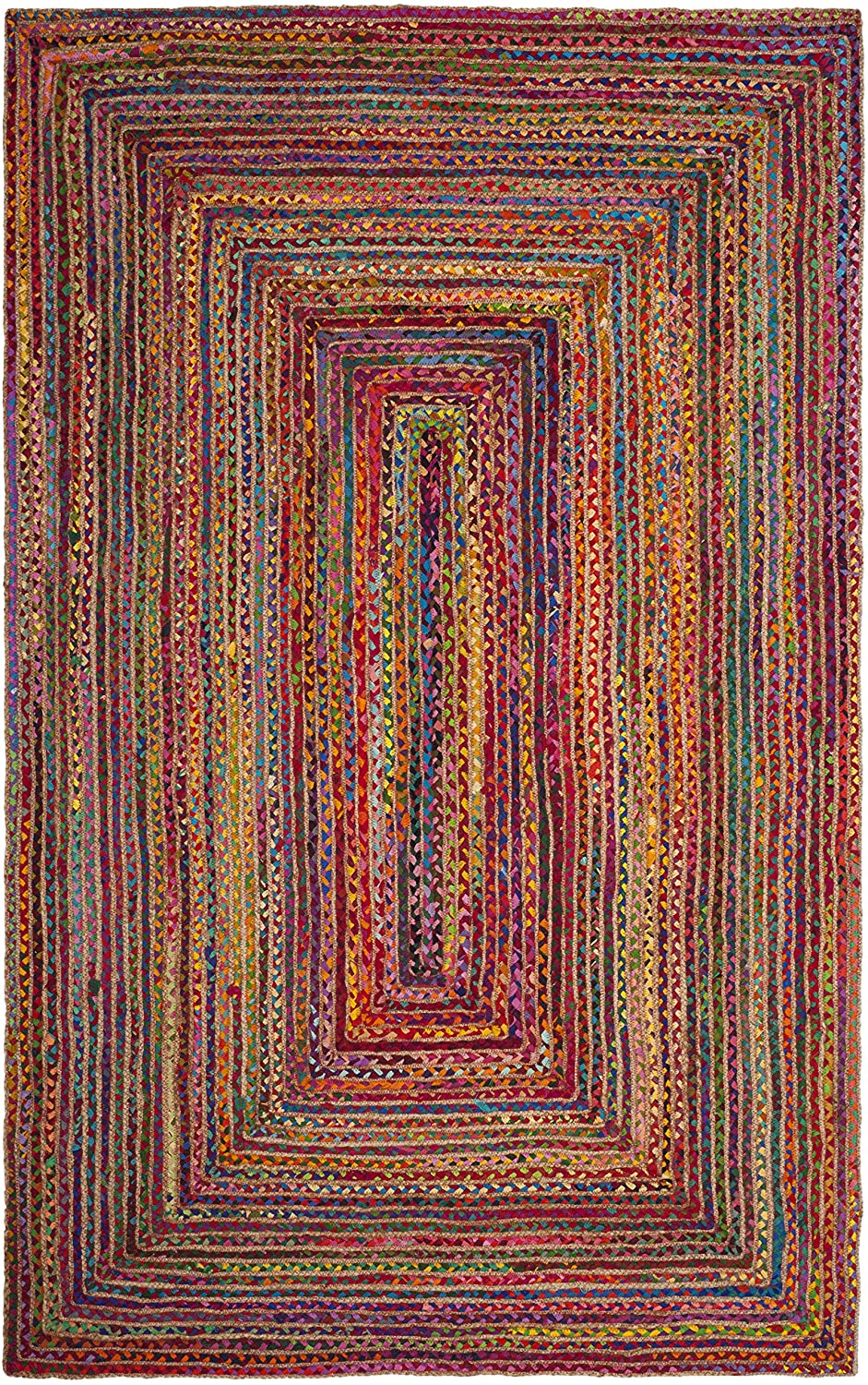 Handmade Boho Braided Jute & Cotton Area Rug, Red / Multi