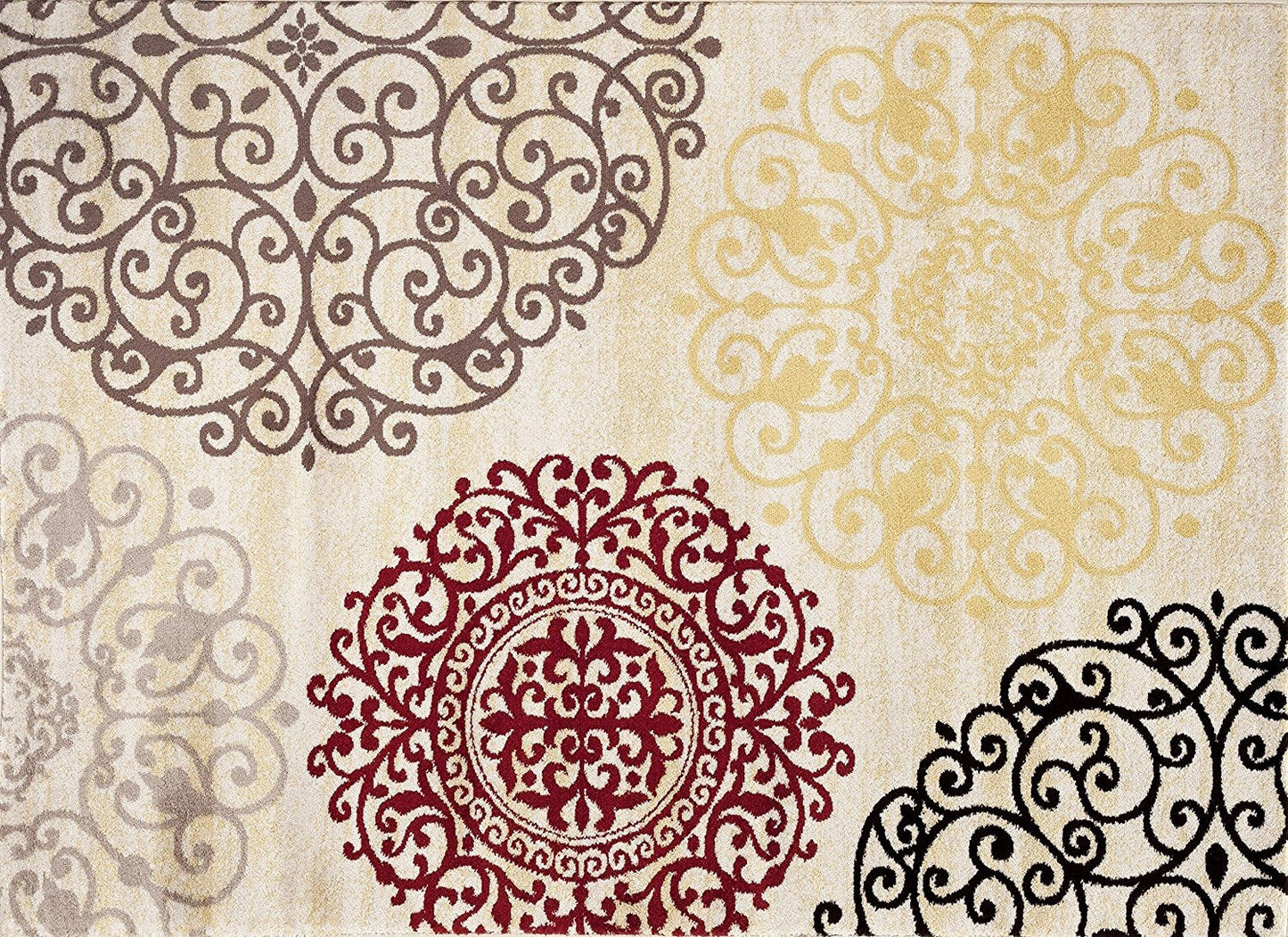 Floral Cream Brown Red Area Rugs