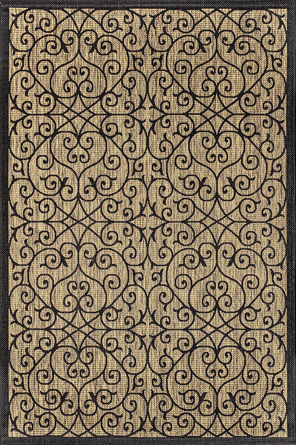 Madrid Vintage Filigree Textured Weave Indoor/Outdoor Black/Khaki Area Rug