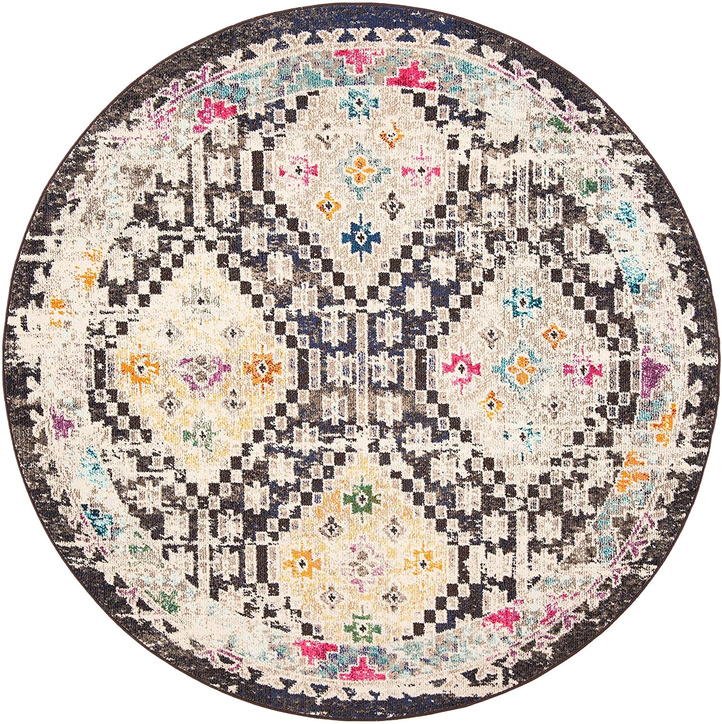 Boho Diamond Distressed Area Rug, Grey/Yellow
