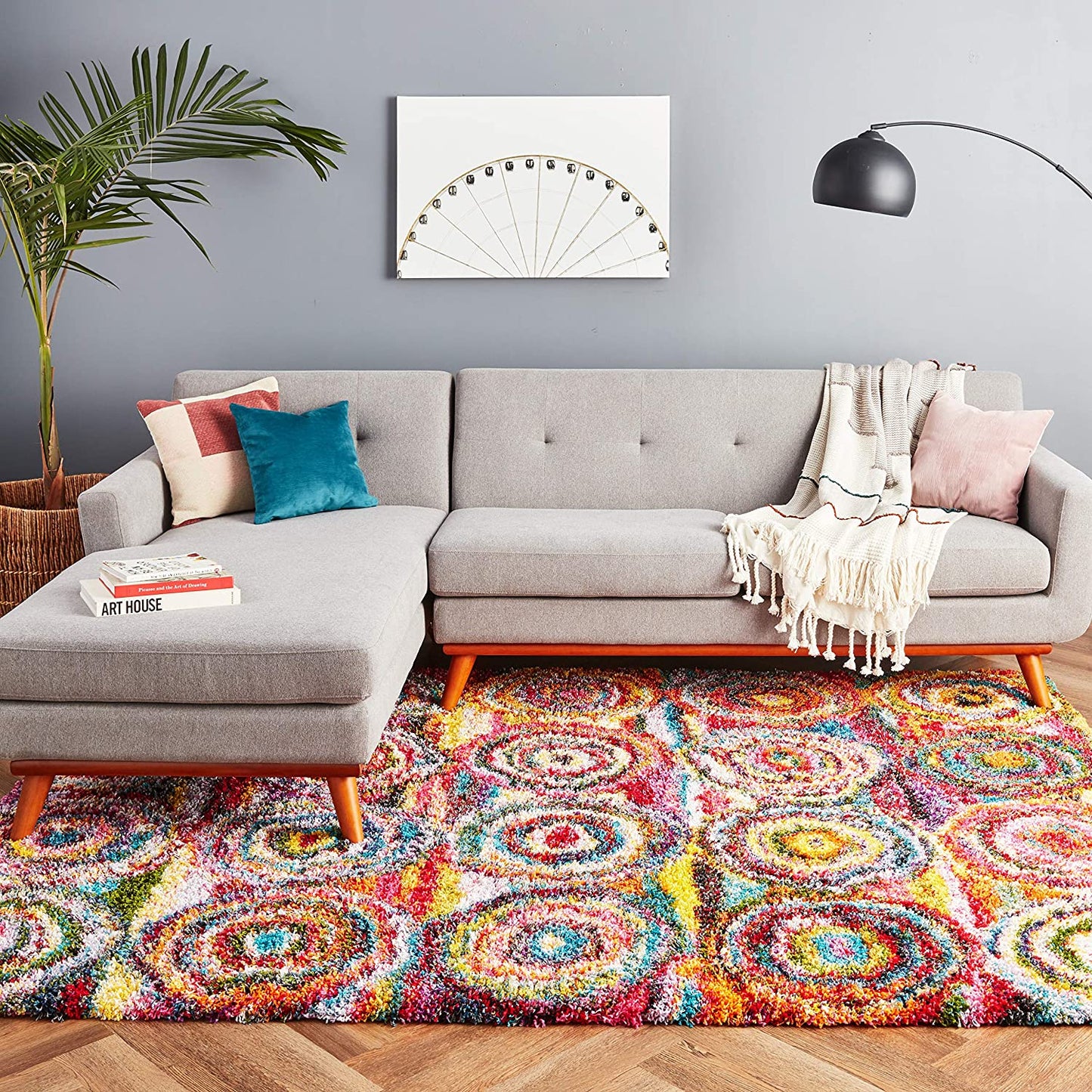 Kindra Circles Shag Area Rug - Multi