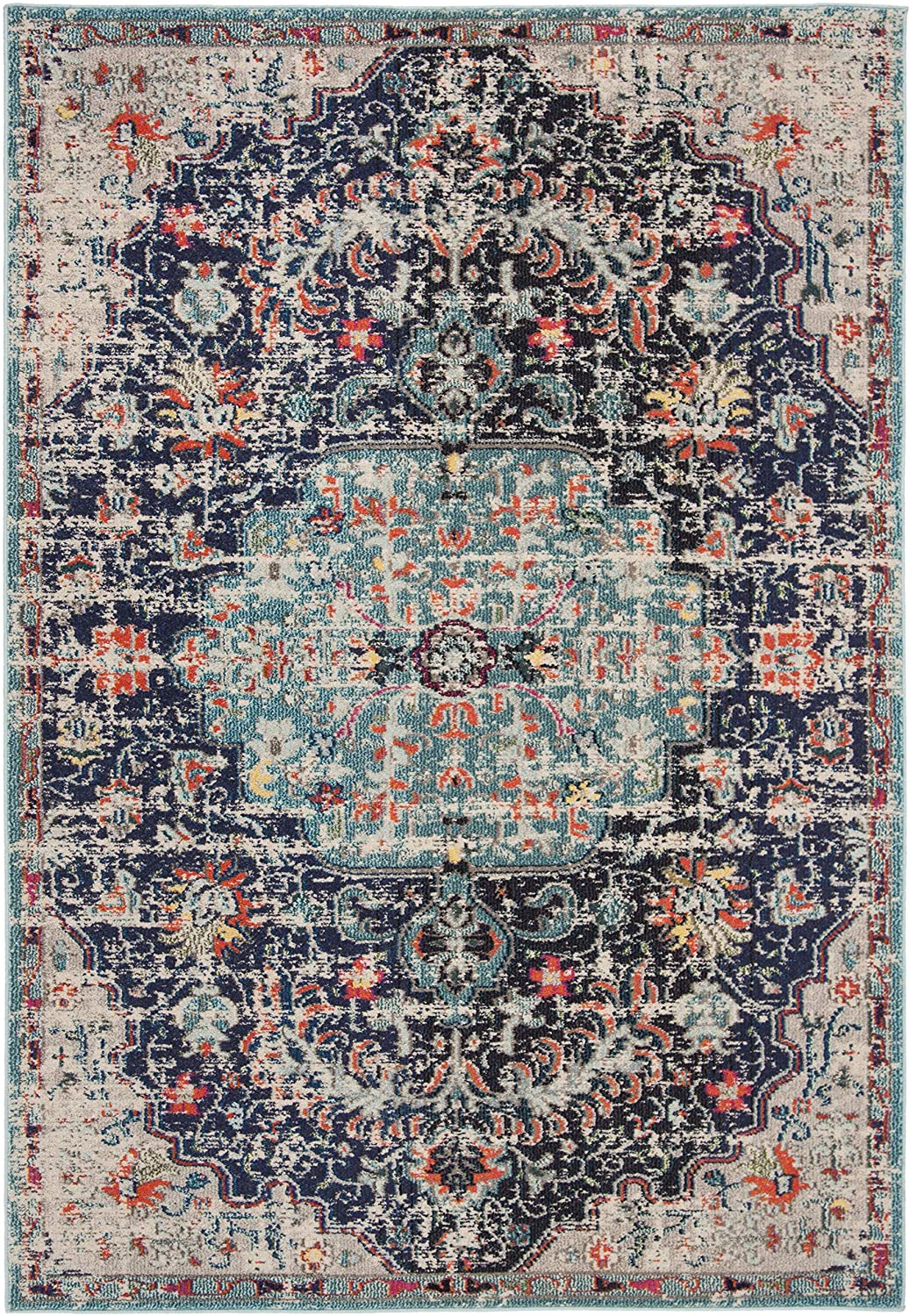 Boho Chic Vintage Medallion Distressed Area Rug Black/Teal