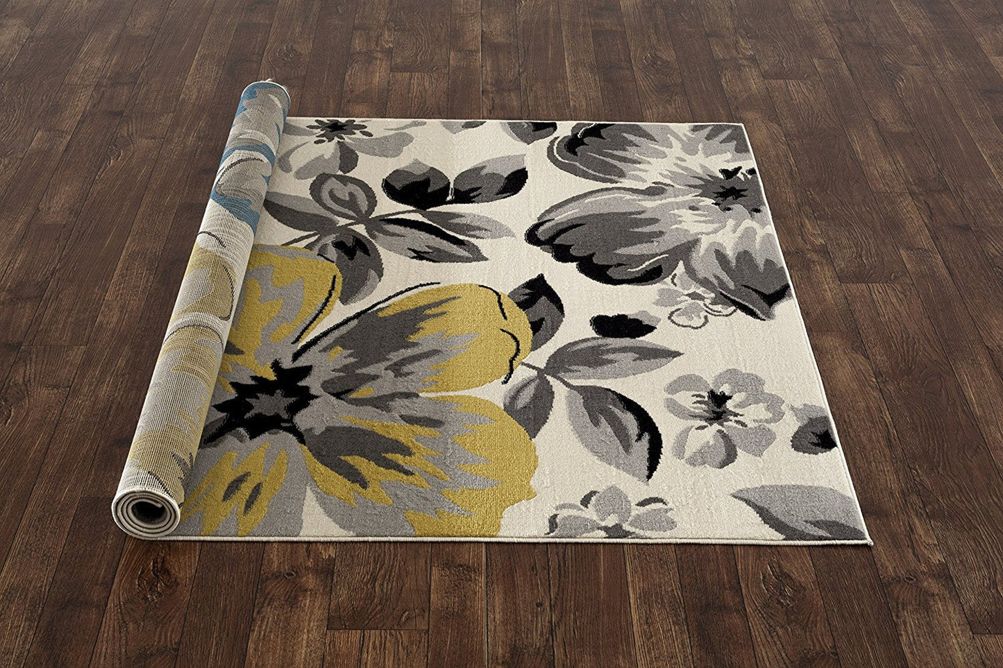 Floral Gray/Grey Yellow Blue Area Rug