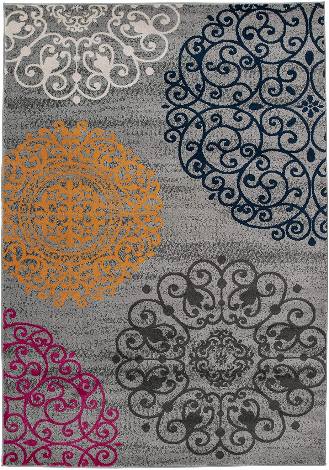 Contemporary Modern Floral Area Rug Black