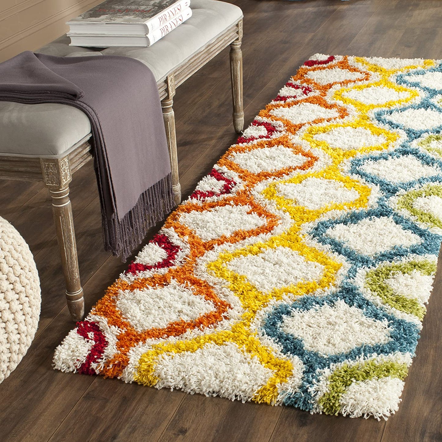 Kids Shag Collection Rainbow Entryway Plush 2-inch Thick Area RugIvory / Multi
