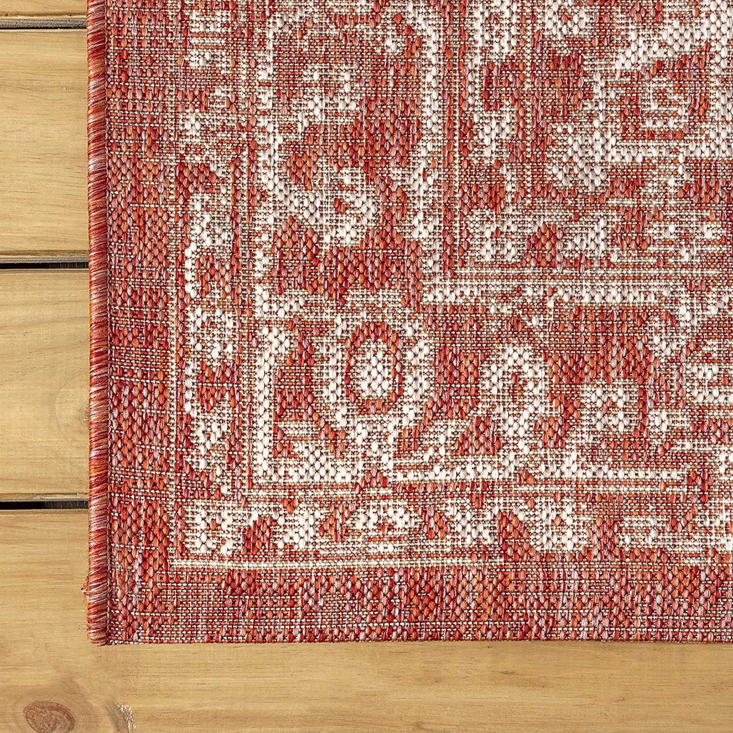 Malta Bohemian Medallion Textured Weave Indoor/Outdoor Red/Taupe Area Rug