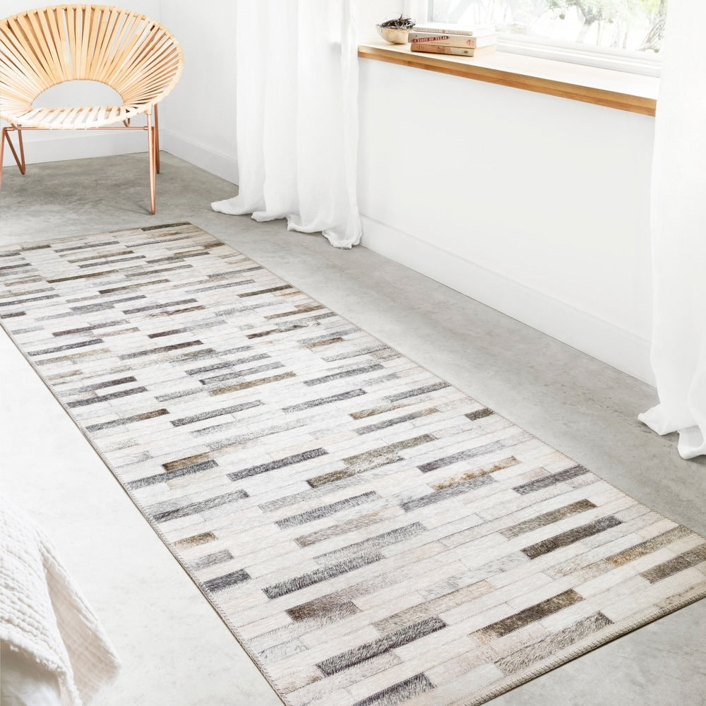 Davide Printed Faux Cowhide Area Rug - Ivory/ Grey