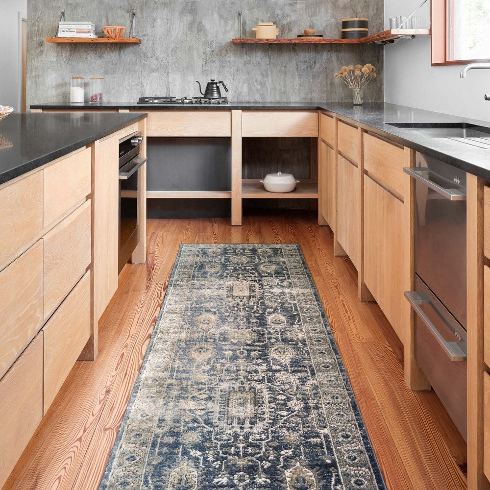Josefina Ornamental Ironwork Traditional Rug - DENIM / PEBBLE