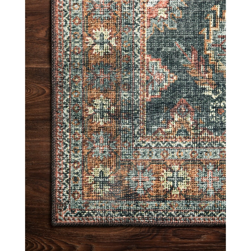 Leanne Traditional Distressed Printed Area Rug - Sea/ Rust