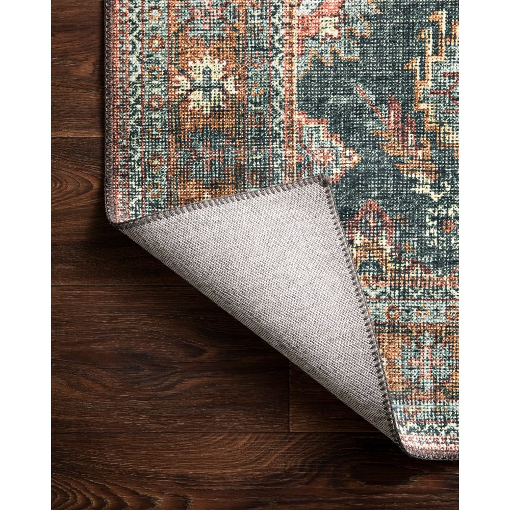 Leanne Traditional Distressed Printed Area Rug - Sea/ Rust