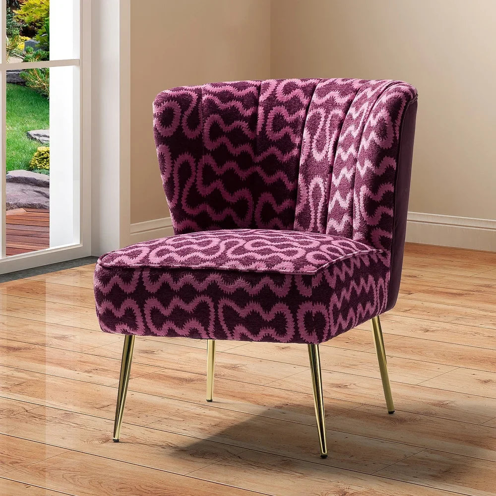 Udine Bold Classical Patterned Tufted Side Chair with Goldtone Legs
