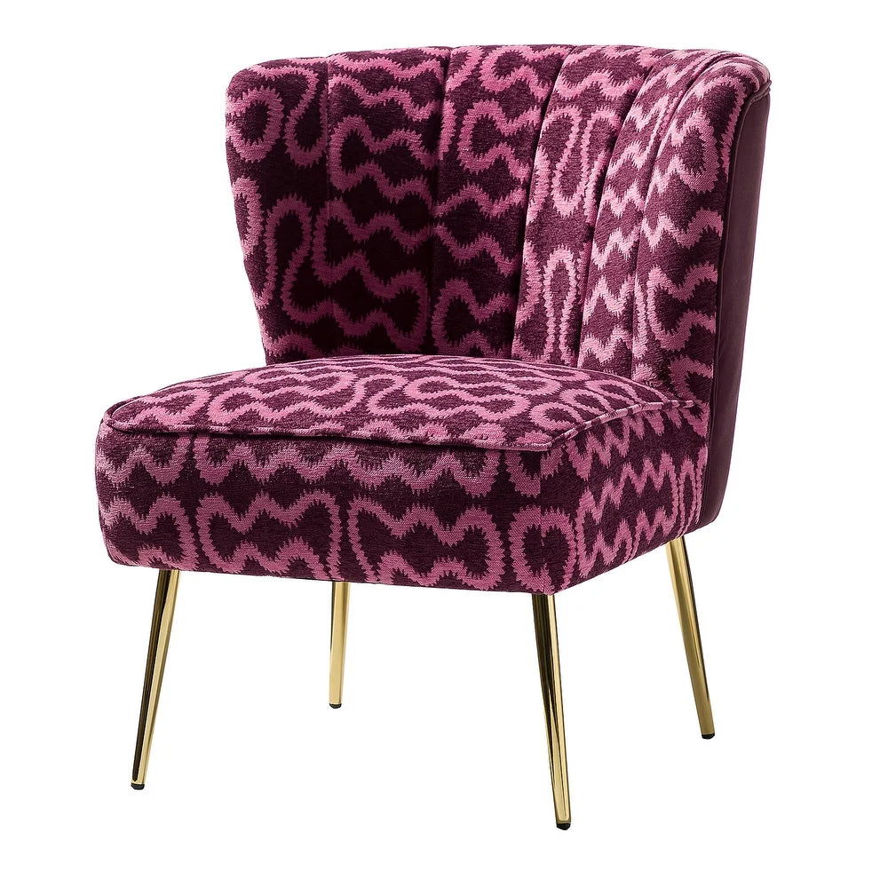Udine Bold Classical Patterned Tufted Side Chair with Goldtone Legs