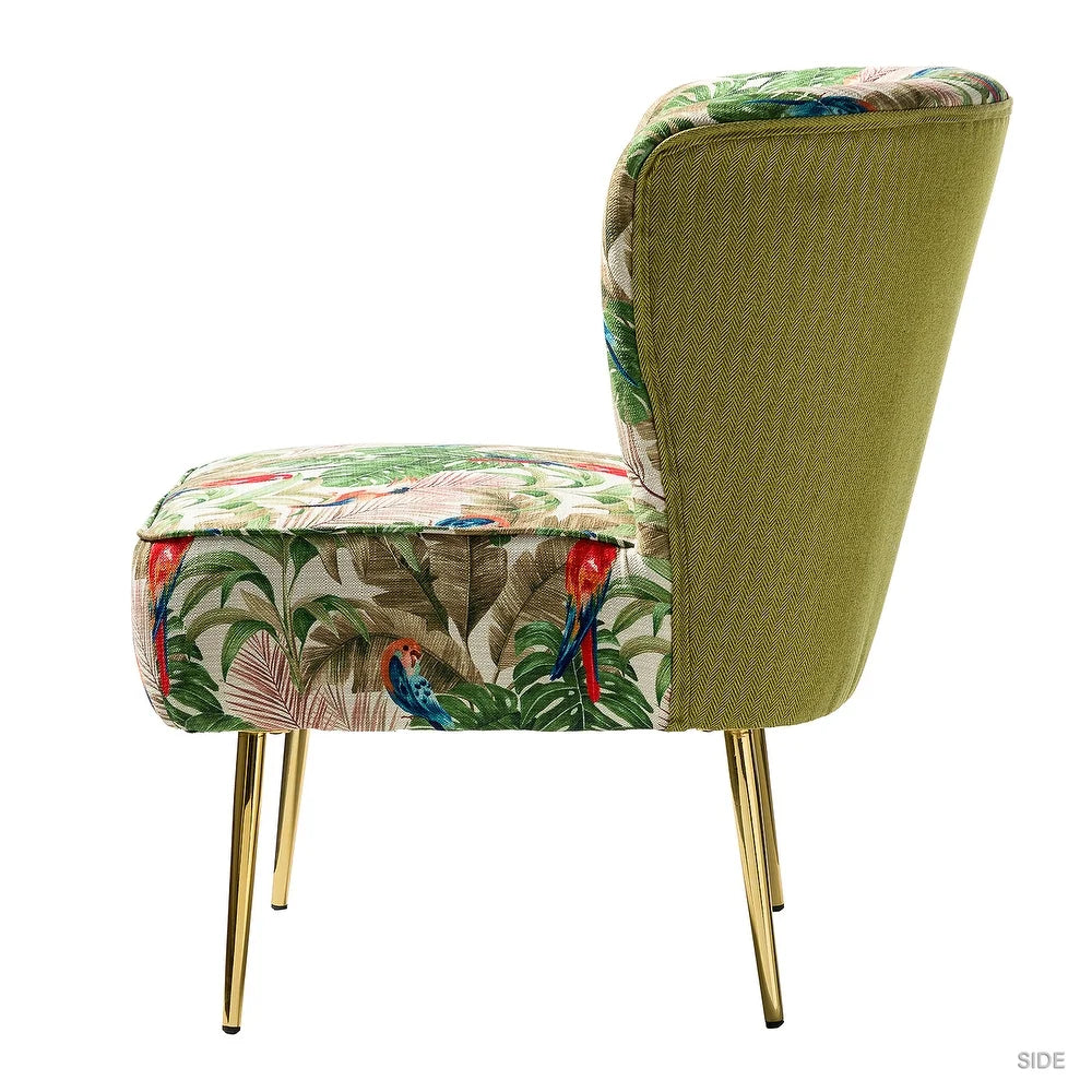 Udine Bold Classical Patterned Tufted Side Chair with Goldtone Legs