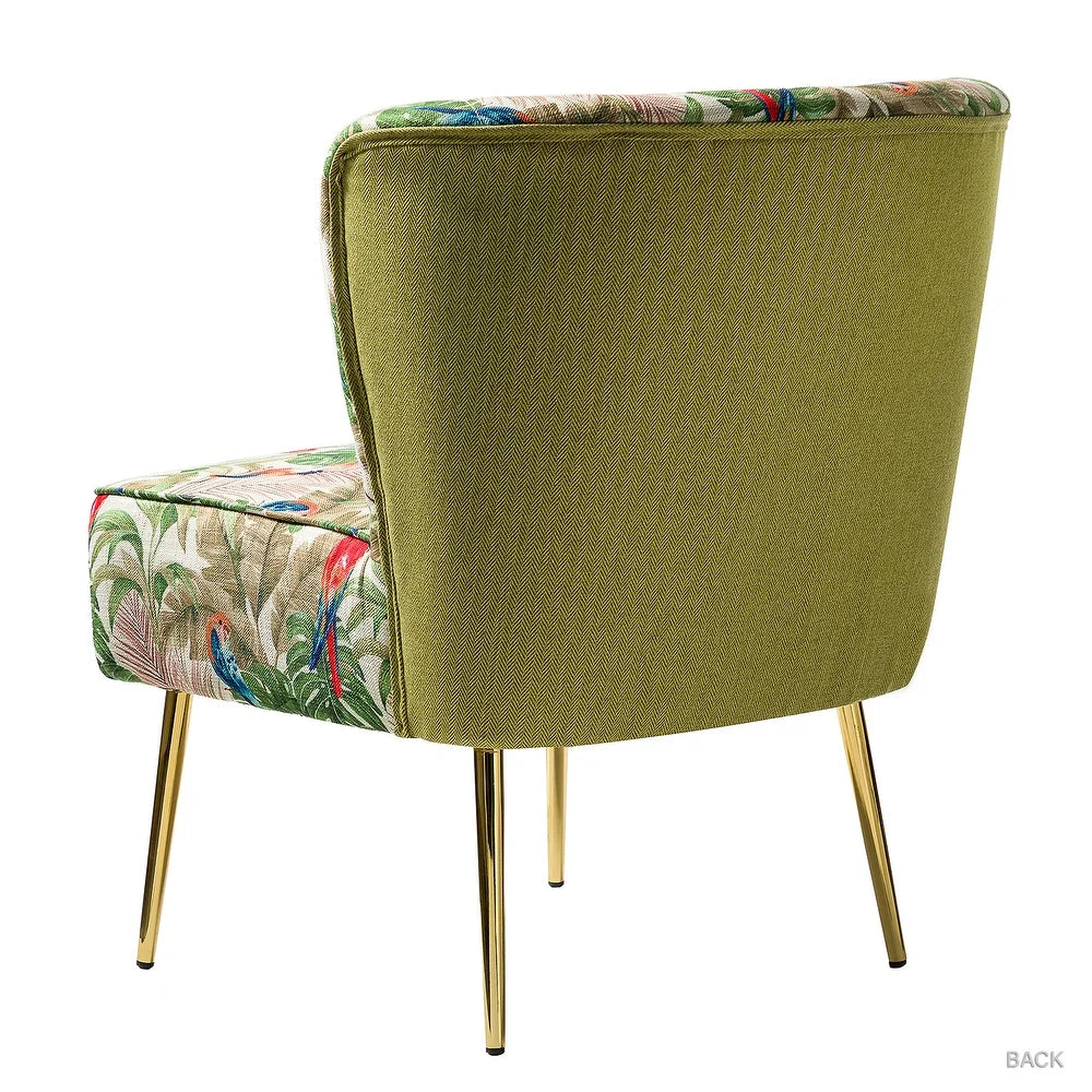 Udine Bold Classical Patterned Tufted Side Chair with Goldtone Legs
