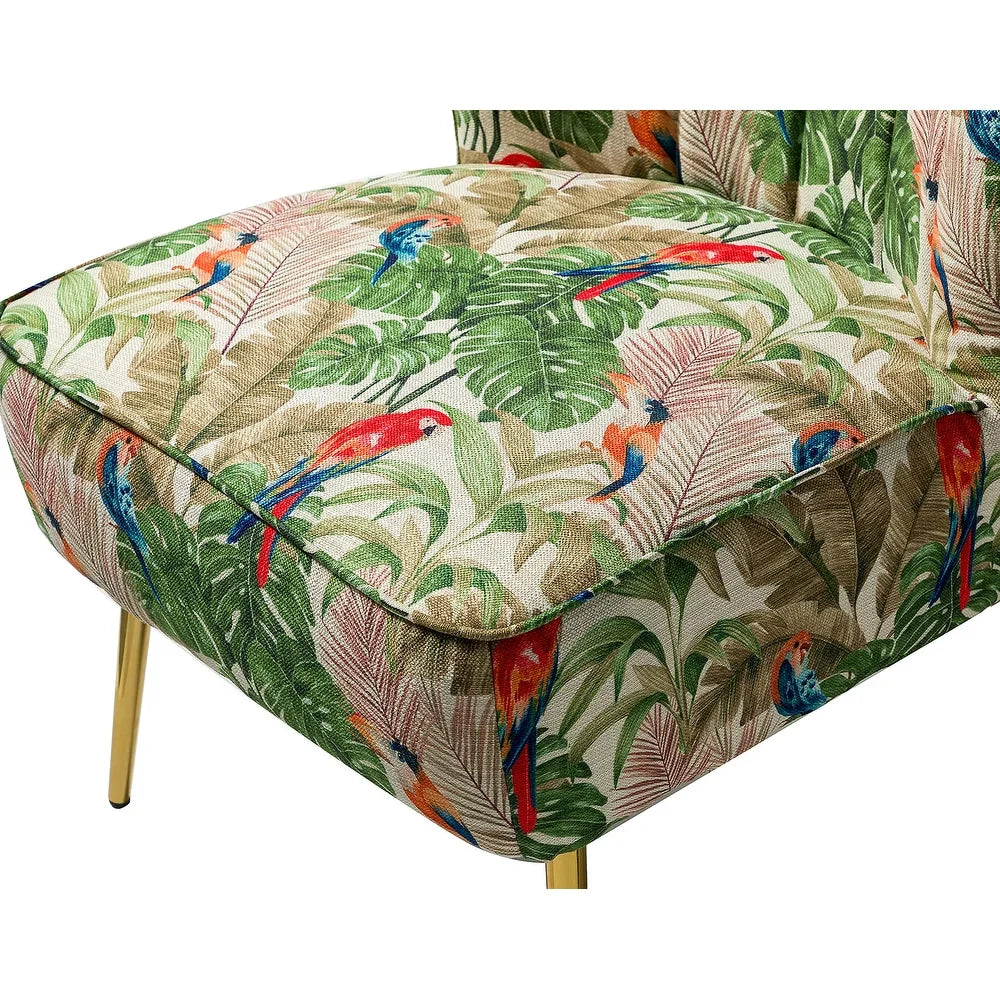 Udine Bold Classical Patterned Tufted Side Chair with Goldtone Legs