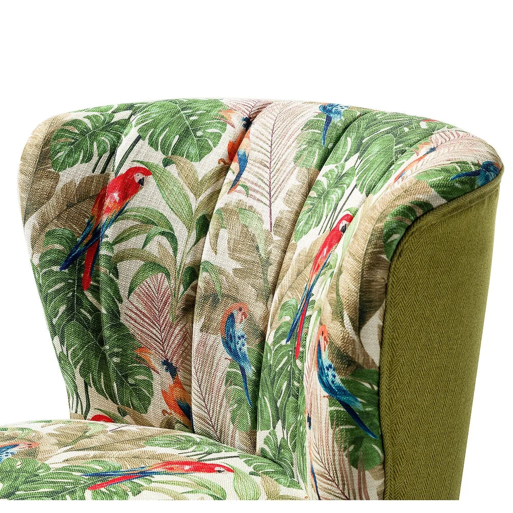 Udine Bold Classical Patterned Tufted Side Chair with Goldtone Legs