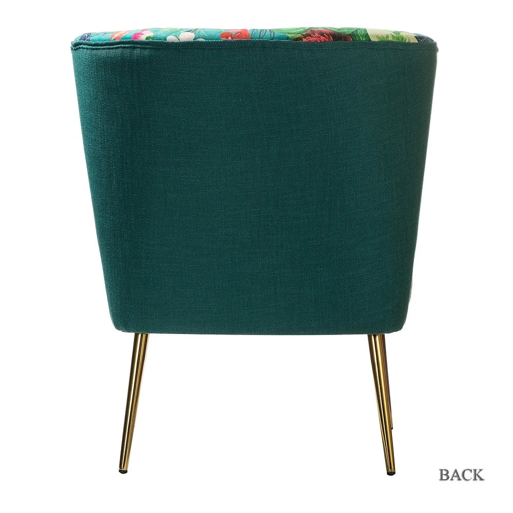 Udine Bold Classical Patterned Tufted Side Chair with Goldtone Legs
