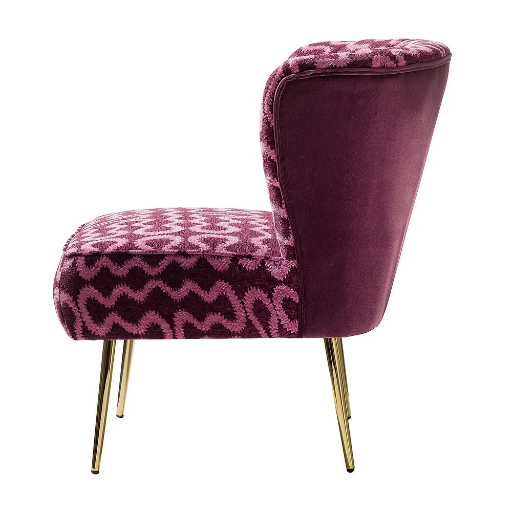 Udine Bold Classical Patterned Tufted Side Chair with Goldtone Legs
