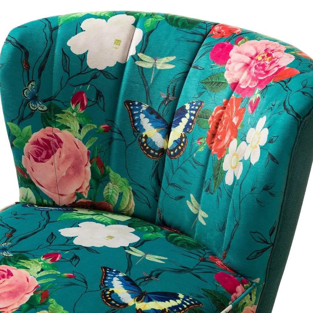 Udine Bold Classical Patterned Tufted Side Chair with Goldtone Legs