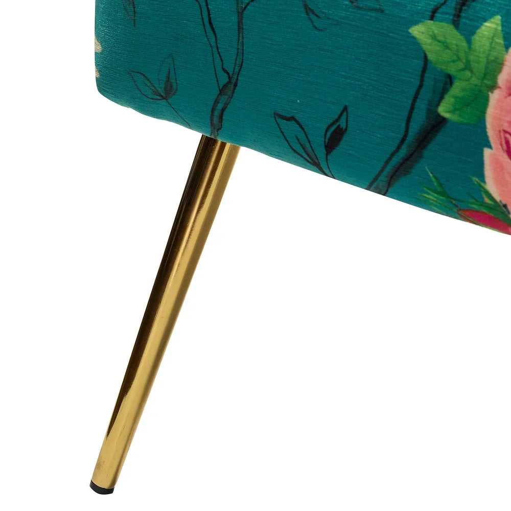 Udine Bold Classical Patterned Tufted Side Chair with Goldtone Legs