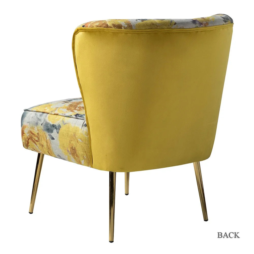Udine Bold Classical Patterned Tufted Side Chair with Goldtone Legs