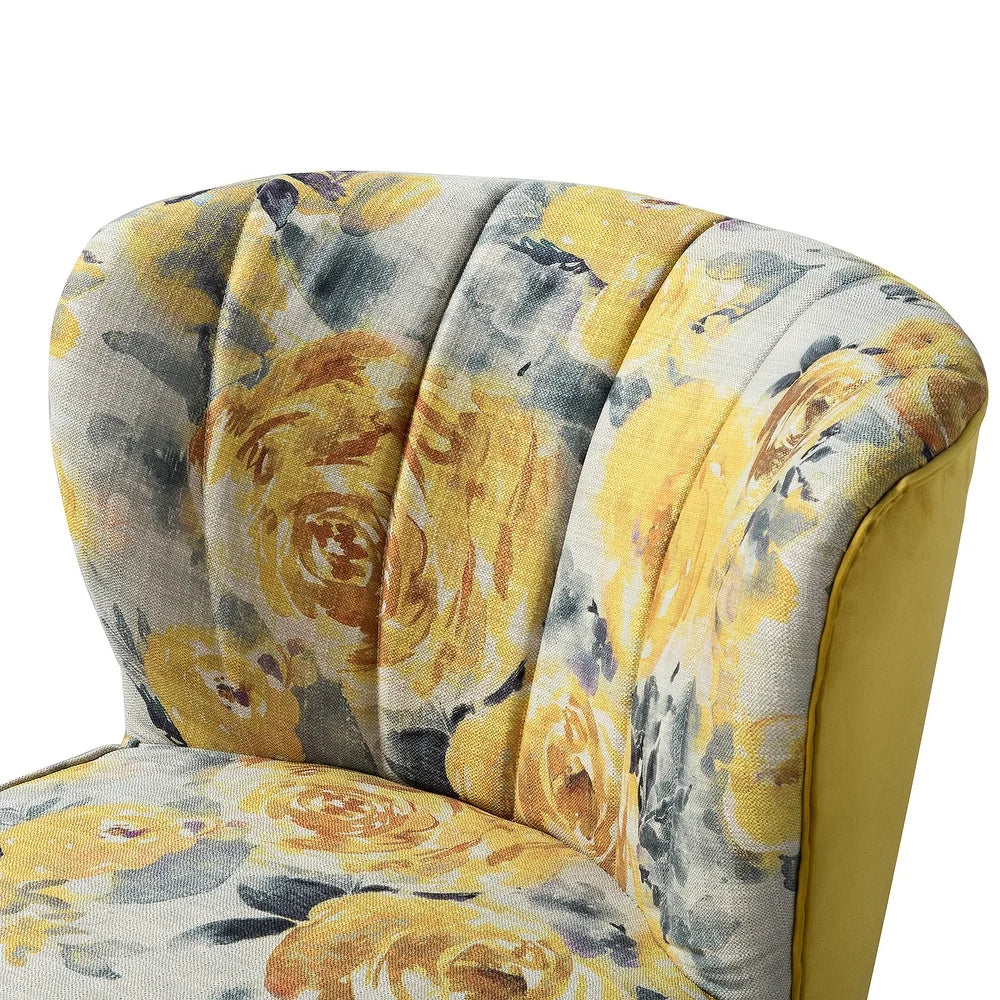 Udine Bold Classical Patterned Tufted Side Chair with Goldtone Legs