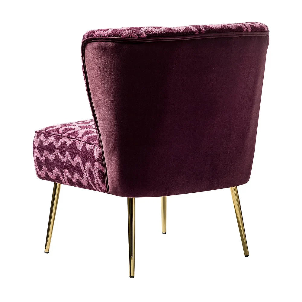 Udine Bold Classical Patterned Tufted Side Chair with Goldtone Legs