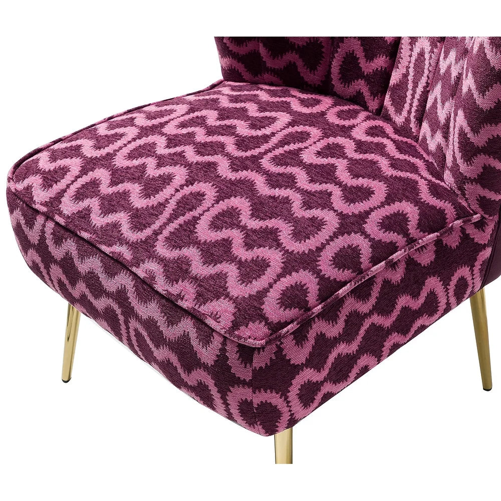 Udine Bold Classical Patterned Tufted Side Chair with Goldtone Legs
