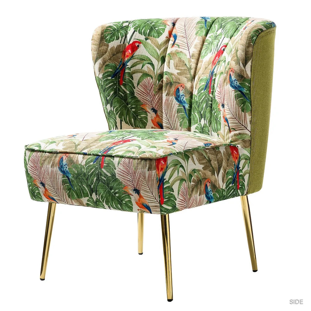 Udine Bold Classical Patterned Tufted Side Chair with Goldtone Legs