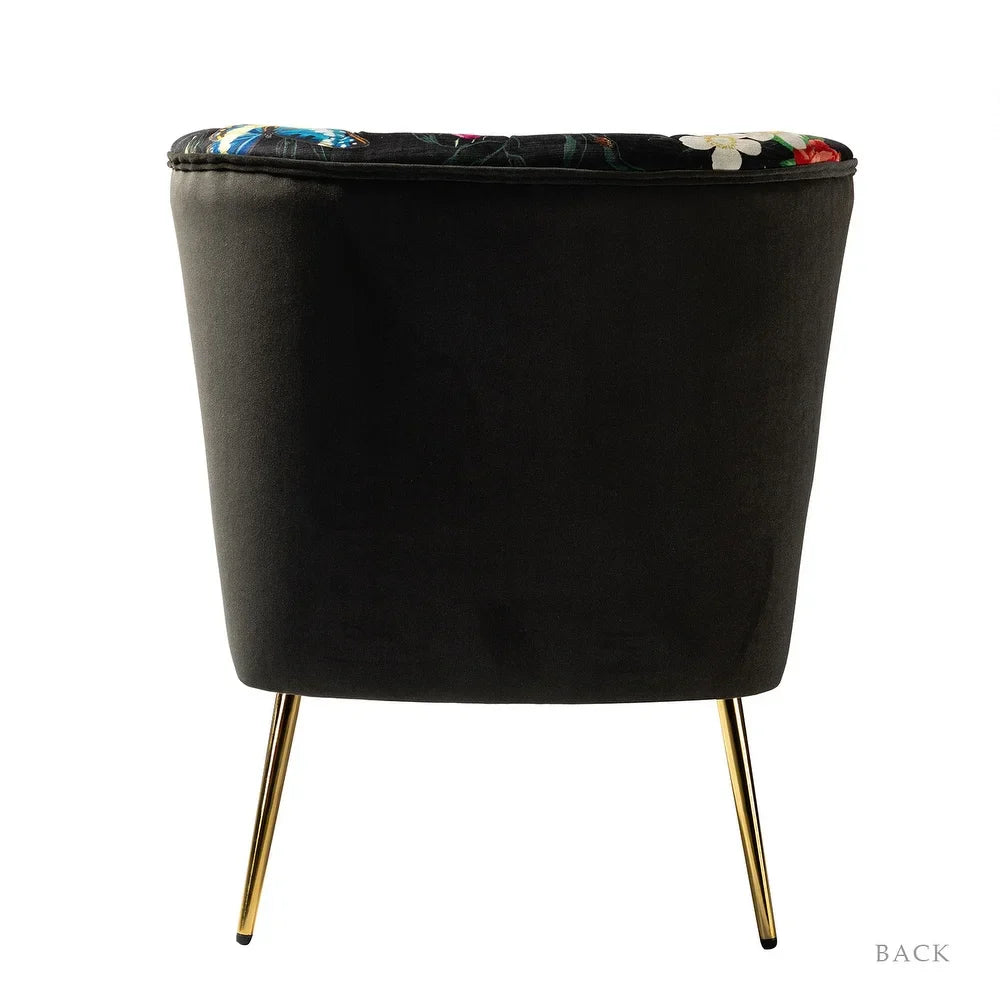Udine Bold Classical Patterned Tufted Side Chair with Goldtone Legs