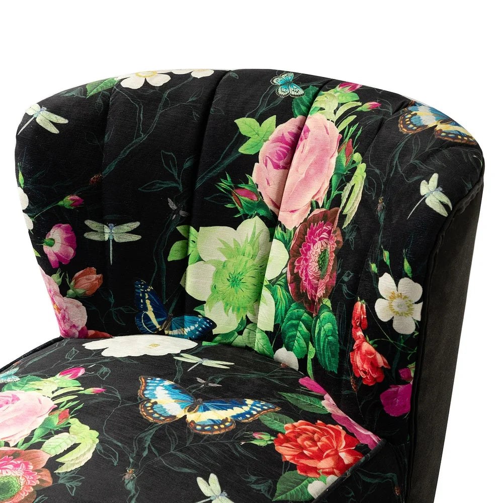 Udine Bold Classical Patterned Tufted Side Chair with Goldtone Legs