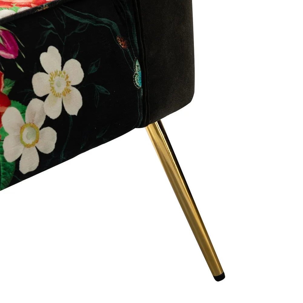 Udine Bold Classical Patterned Tufted Side Chair with Goldtone Legs