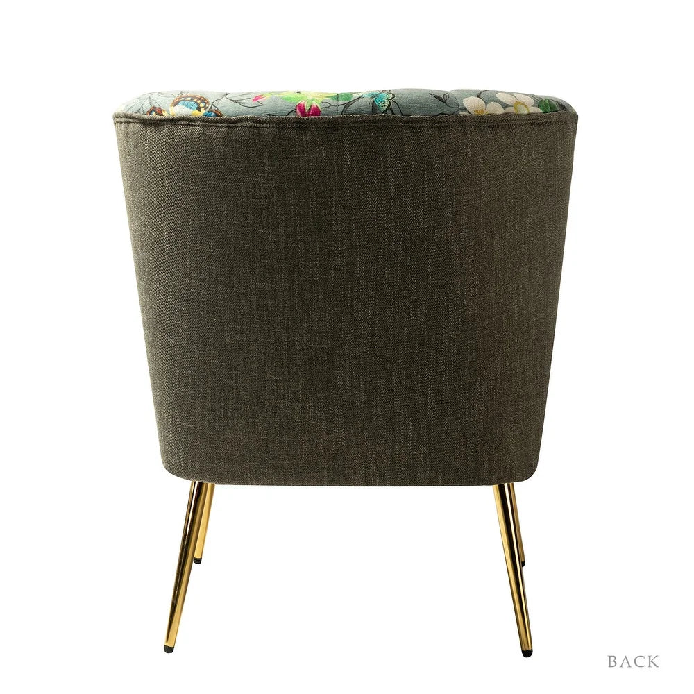 Udine Bold Classical Patterned Tufted Side Chair with Goldtone Legs