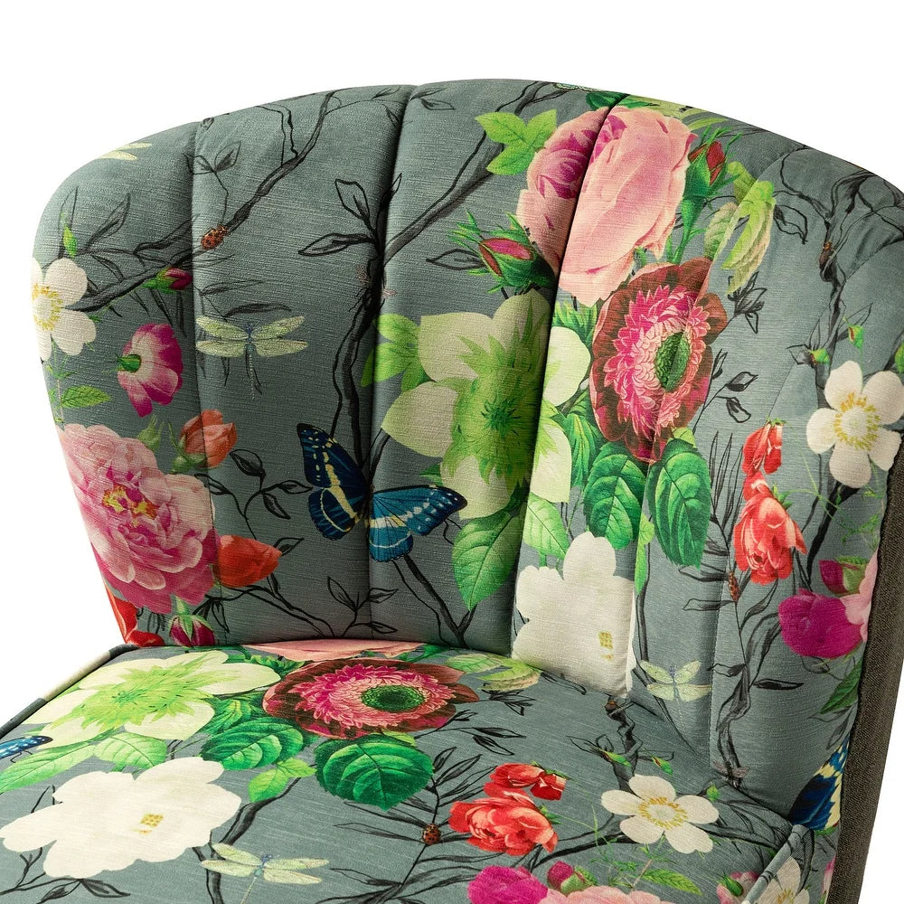Udine Bold Classical Patterned Tufted Side Chair with Goldtone Legs