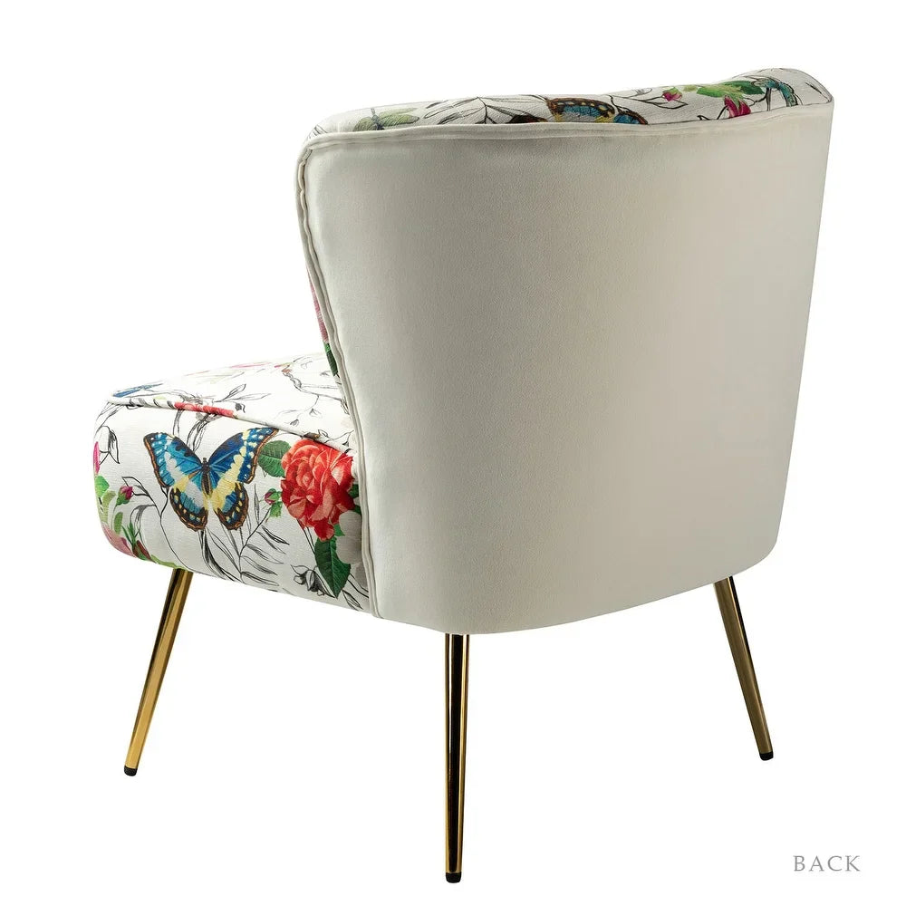 Udine Bold Classical Patterned Tufted Side Chair with Goldtone Legs