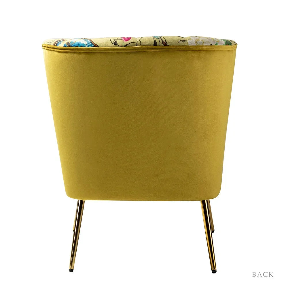 Udine Bold Classical Patterned Tufted Side Chair with Goldtone Legs
