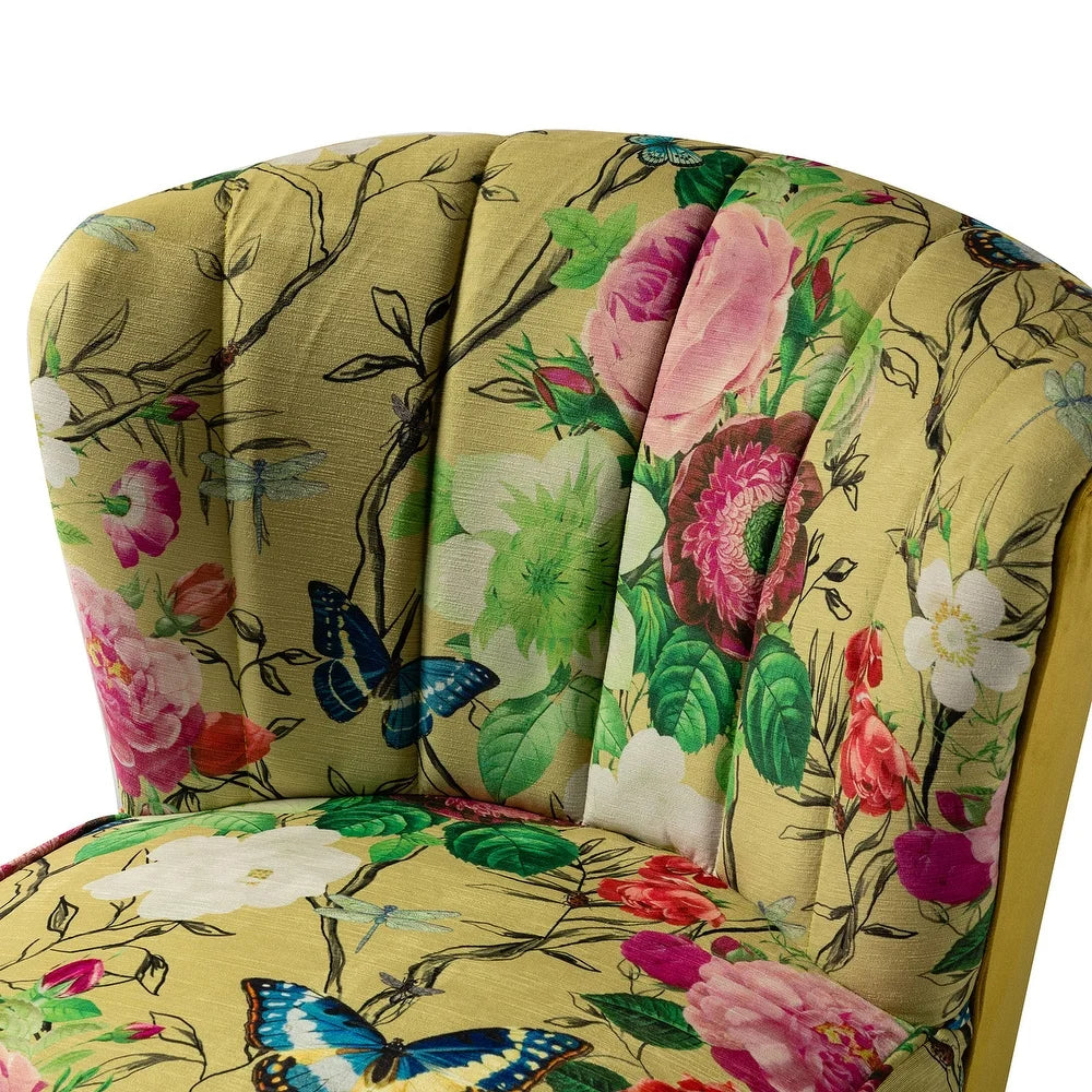 Udine Bold Classical Patterned Tufted Side Chair with Goldtone Legs