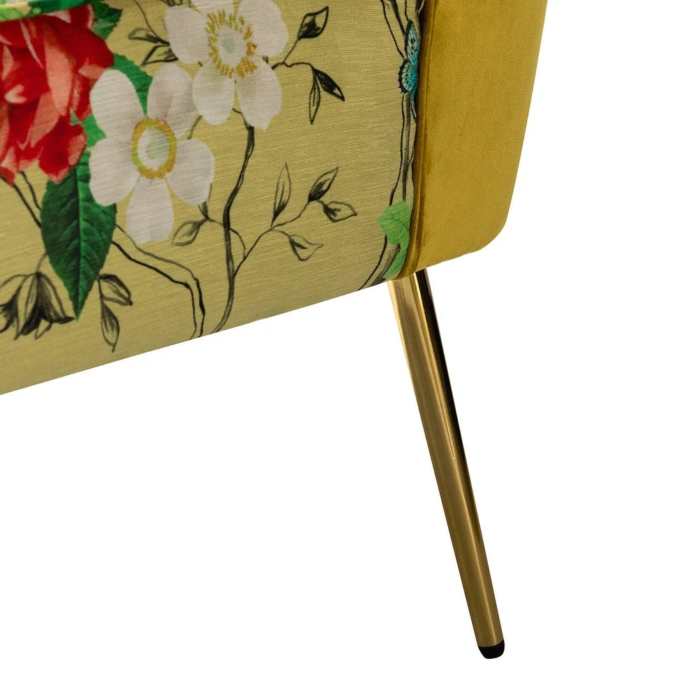 Udine Bold Classical Patterned Tufted Side Chair with Goldtone Legs