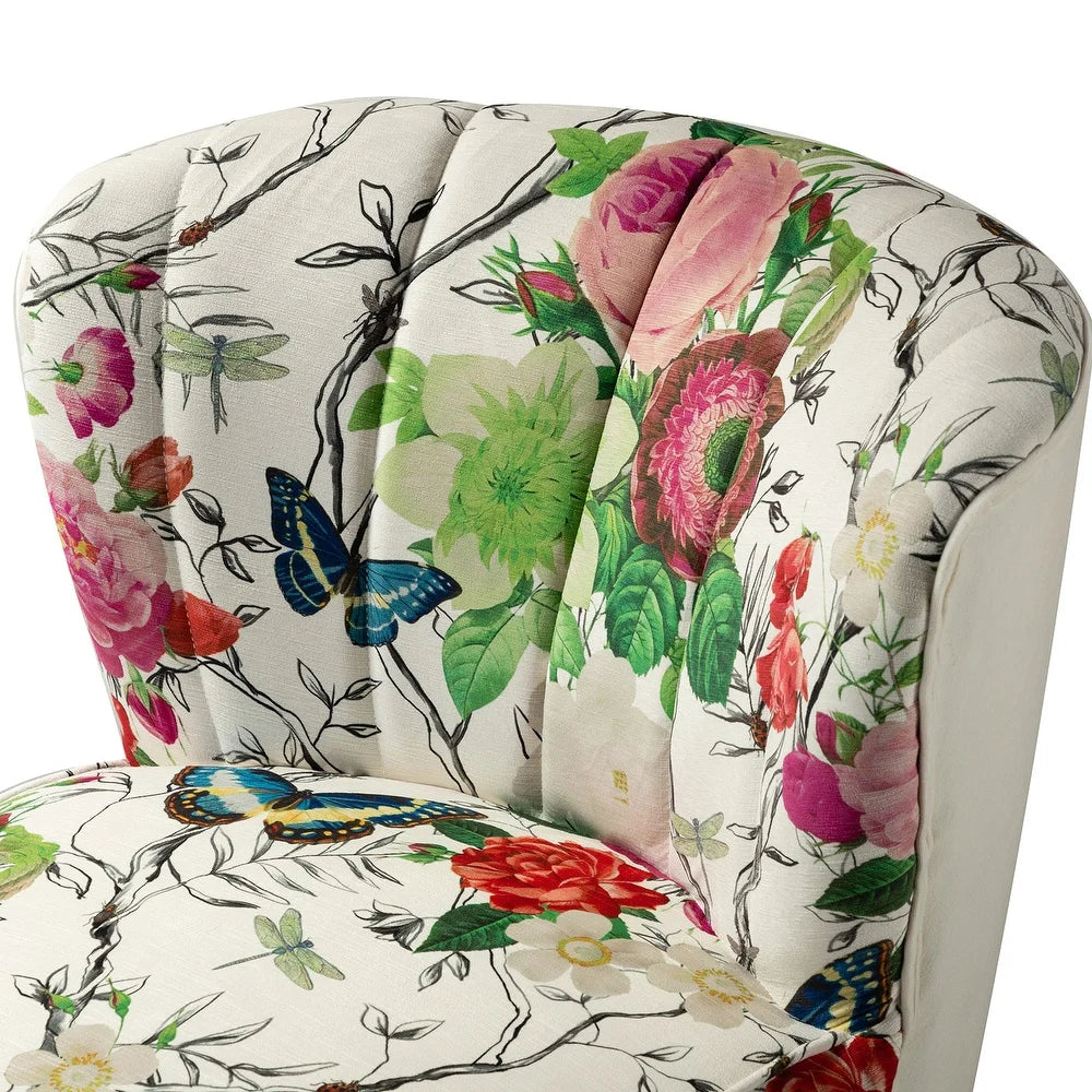 Udine Bold Classical Patterned Tufted Side Chair with Goldtone Legs