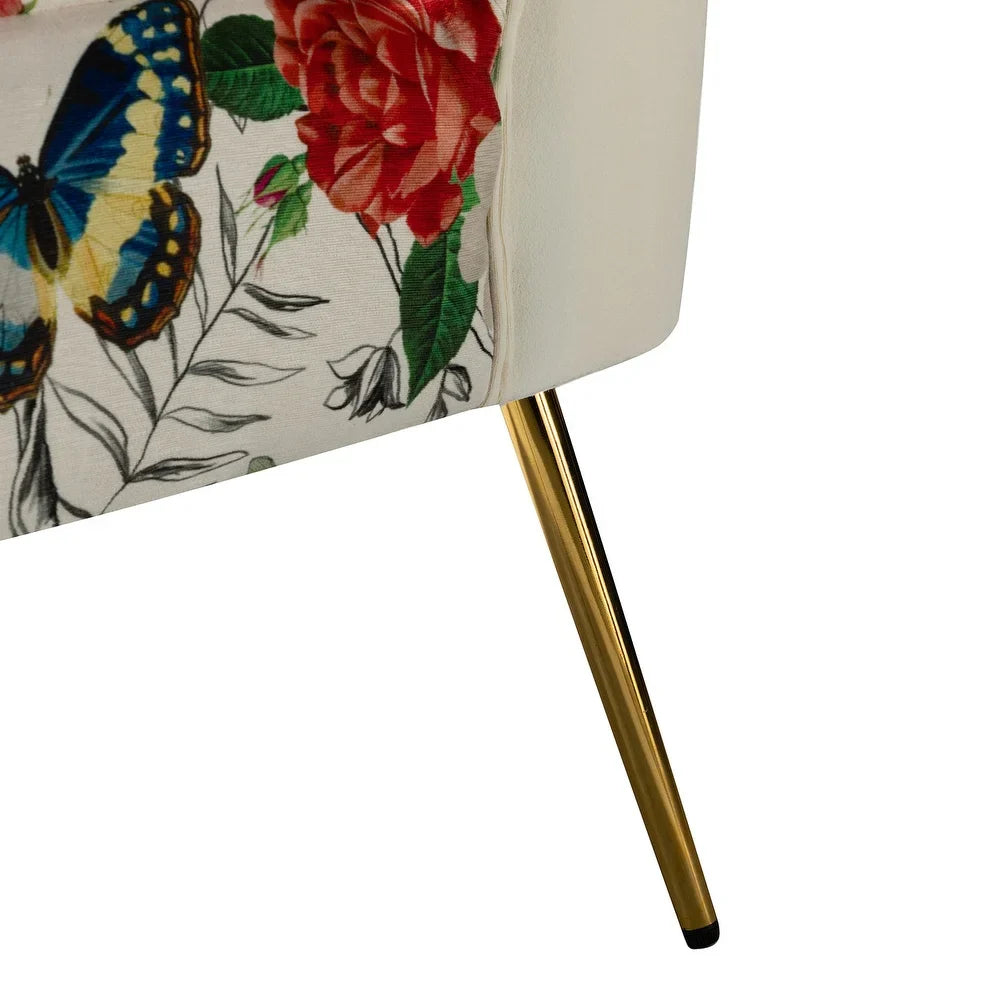 Udine Bold Classical Patterned Tufted Side Chair with Goldtone Legs