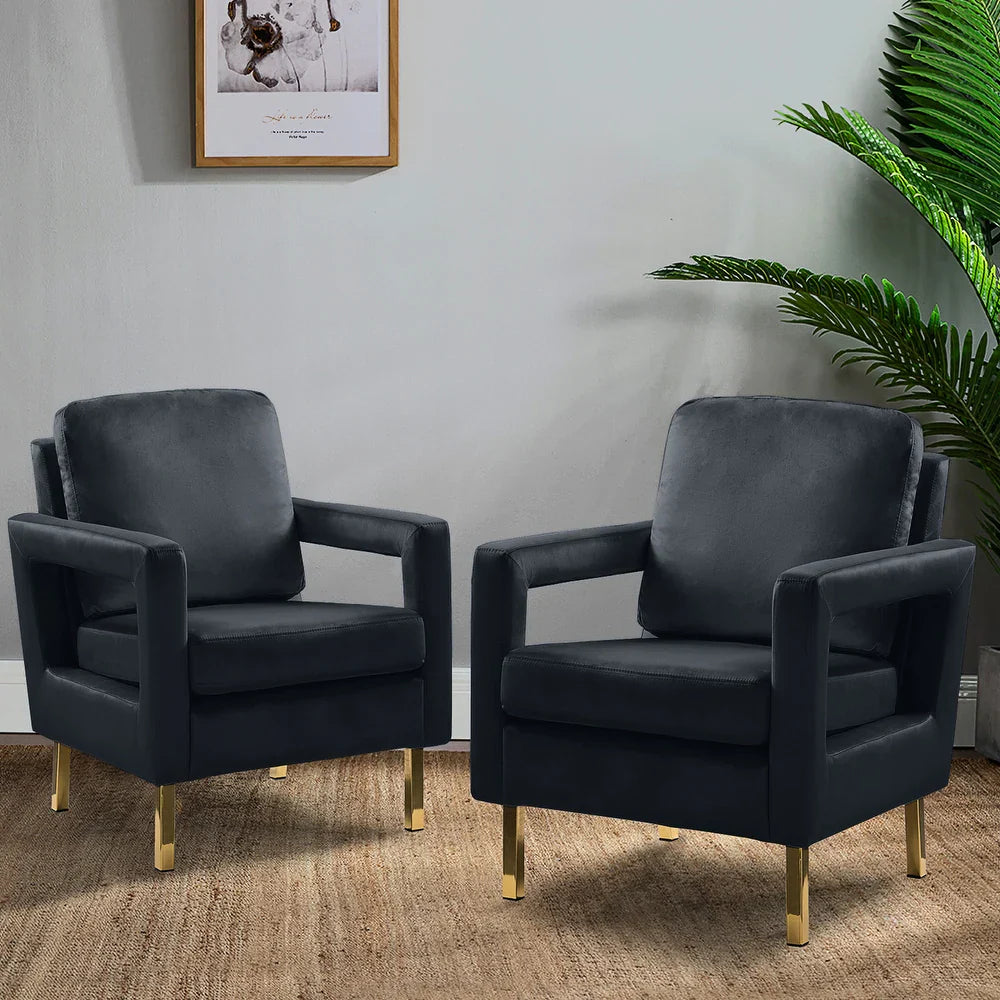 Valentina Modern Upholstered Accent Armchair with Gold Legs Set of 2