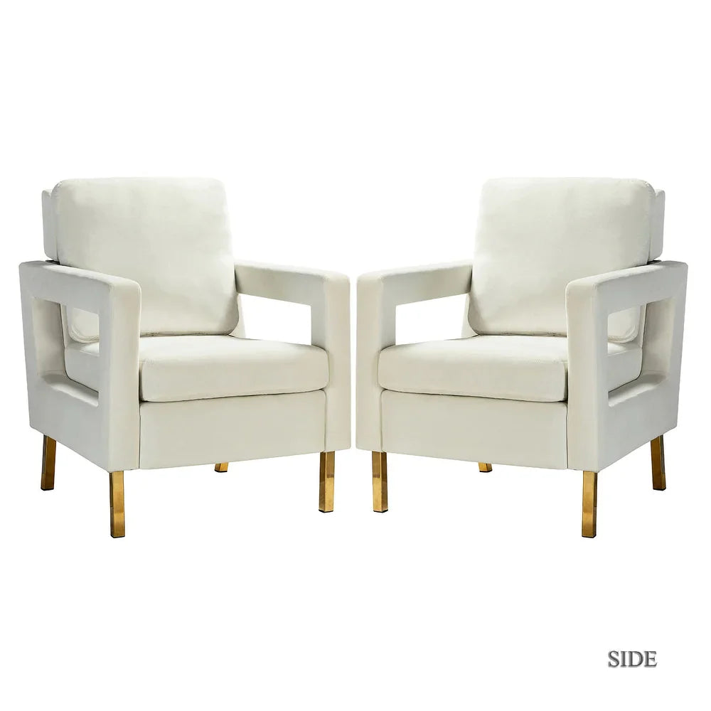 Valentina Modern Upholstered Accent Armchair with Gold Legs Set of 2