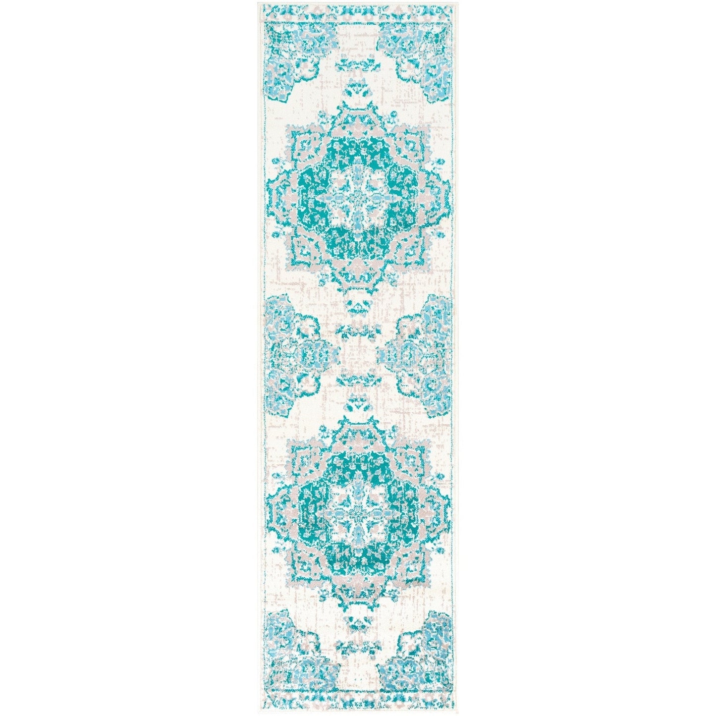 Traditional Medallion Teal Aqua Gray Area Rug