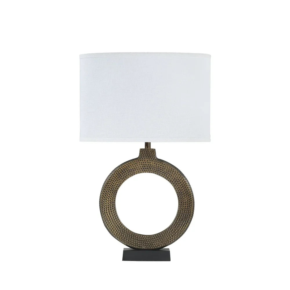 Aspen Creative 25" High Metal Table Lamp, Antique Brass Finish and Oval Shaped Lamp Shade in White, 16" Wide