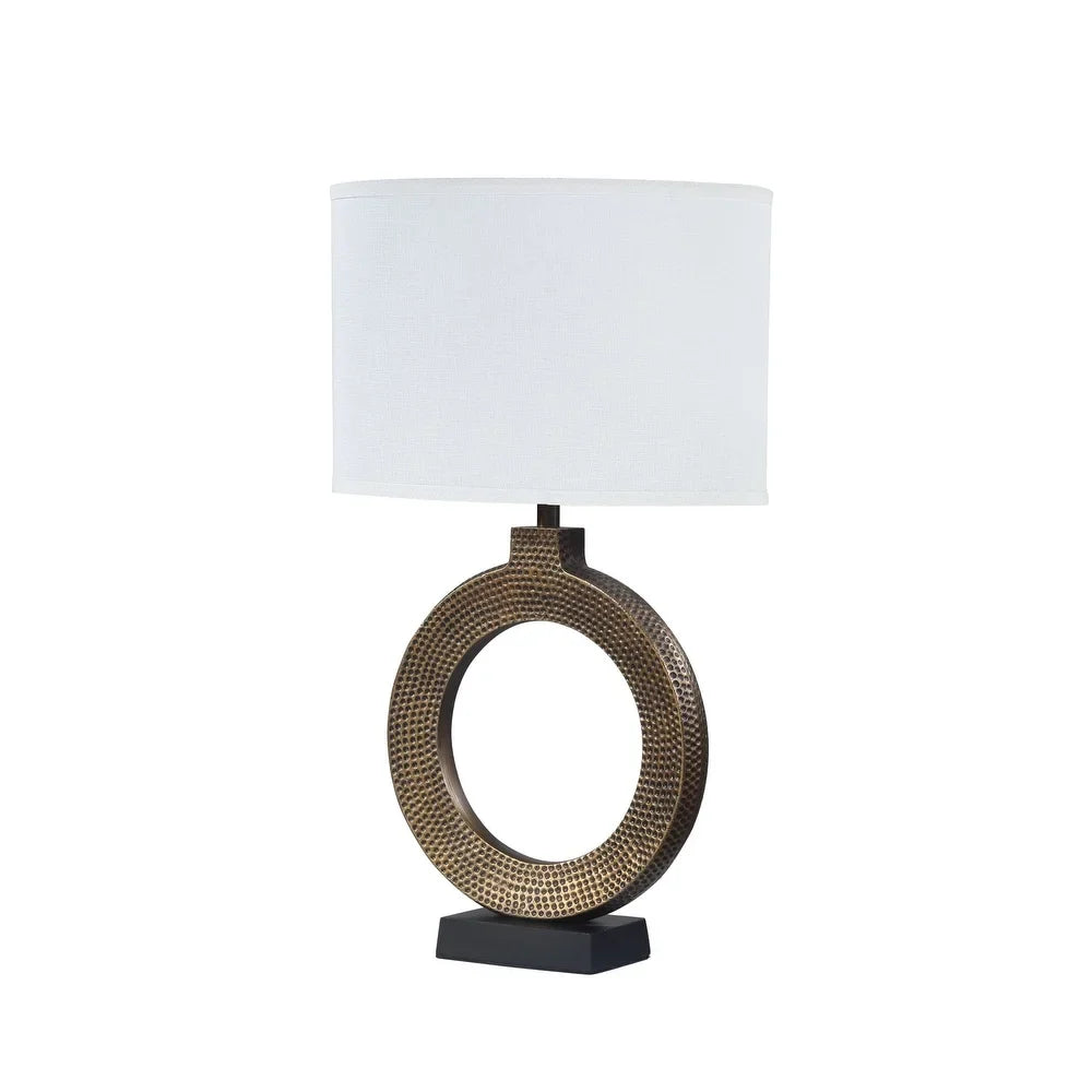 Aspen Creative 25" High Metal Table Lamp, Antique Brass Finish and Oval Shaped Lamp Shade in White, 16" Wide